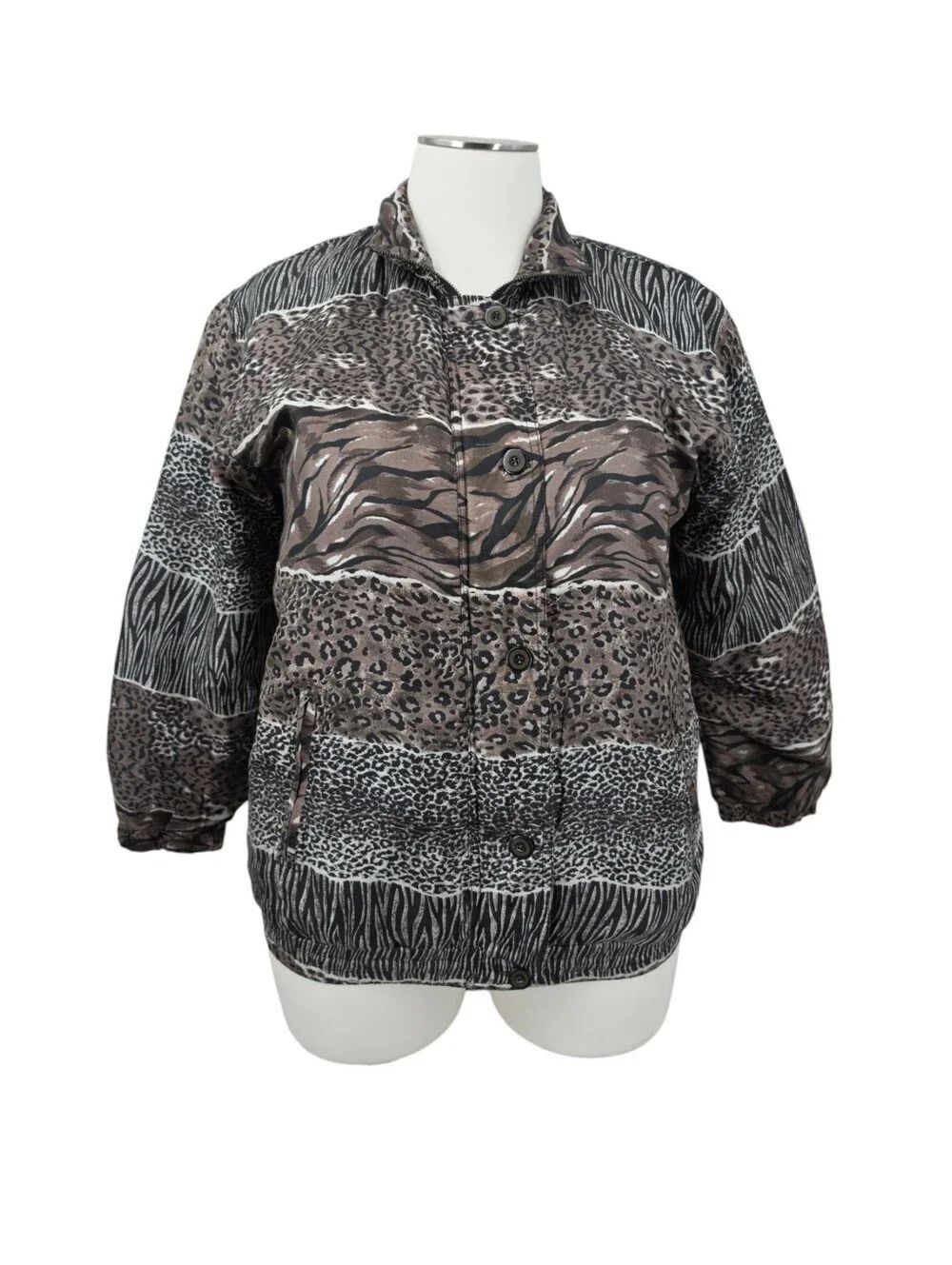 Vintage Silk Mixed Animal Print Jacket in Taupe and Black By Stunt Sports